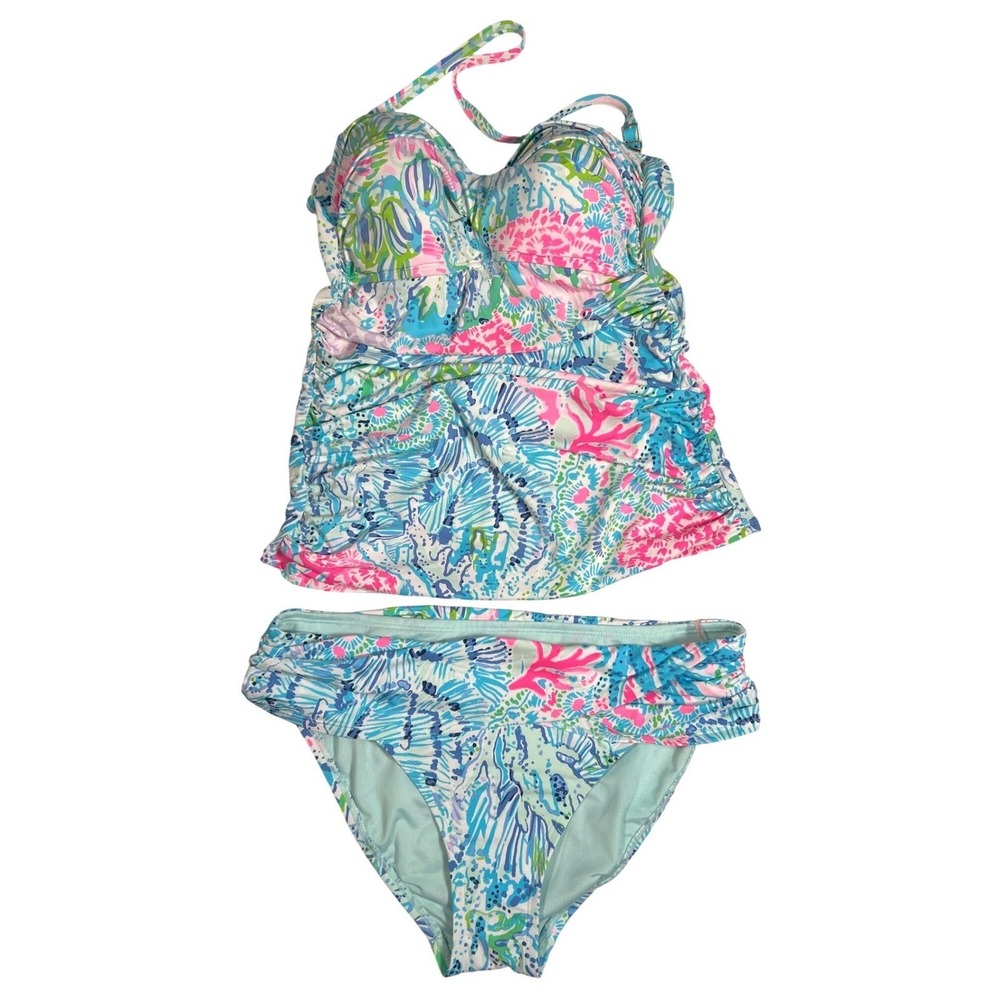 Lilly Pulitzer Womens Tankini Swimsuit Set Pink Blue Coral Print Size 6 002040